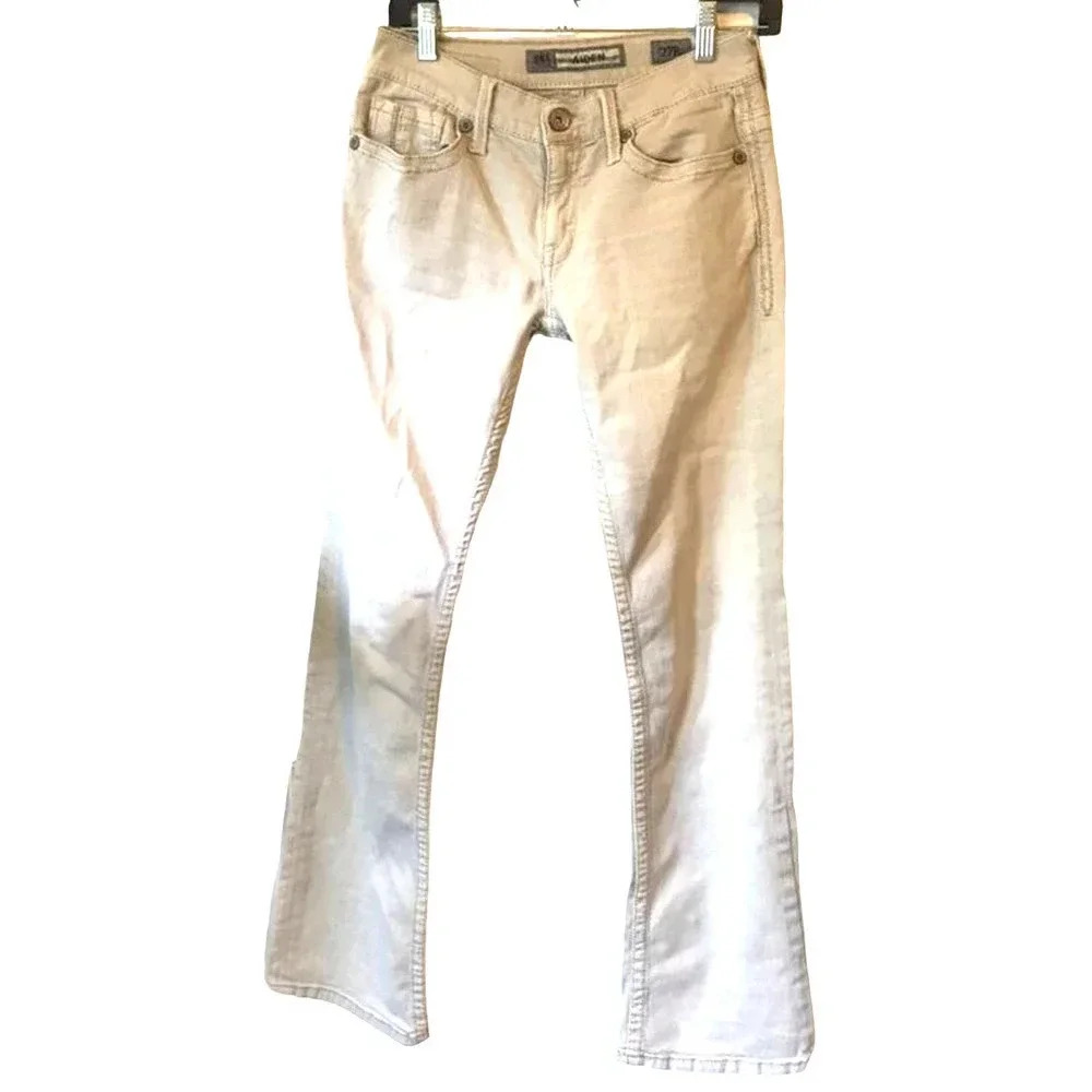 BKE Denim Light Washed Flare Legs Beige Jeans Women Size 27R Pockets